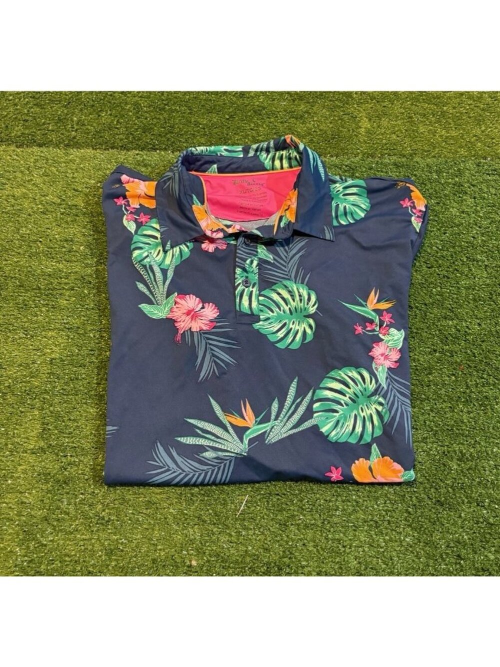 Birdie Bound polo mens large green pink lighweight breathable floral stretch